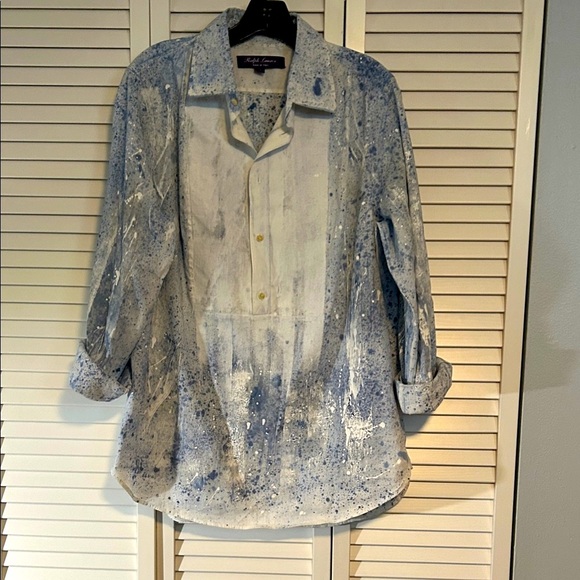Ralph Lauren Tops - Ralph Lauren Blue and White Artistic Shirt Jacket